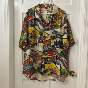 Peter Et Jon Mens Lg Silk Hawaiian Shirt Greetings From Florida Postcard Print